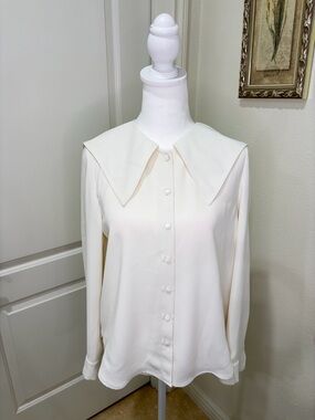 Classic Ivory Button-Front Long Sleeve Top with Statement Collar KOREAN FASHION